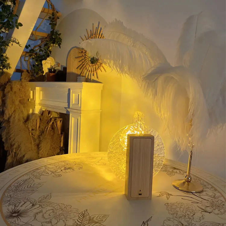Modern Romantic Solid Wood Rotating Water Pattern LED Table Lamp