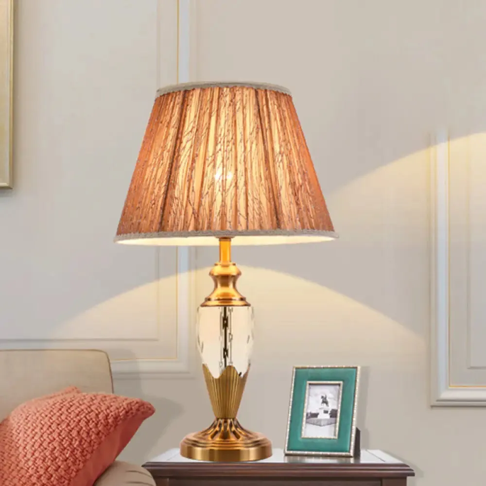 Modern Wide Flare Reading Light - Fabric Shade - 1 Head - Coffee Nightstand Lamp | Available in 14" or 16" Width