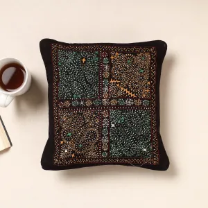 Multicolor - Kala Raksha Rabari Bakhiya Hand Embroidery Cotton Cushion Cover (12 x 12 in)