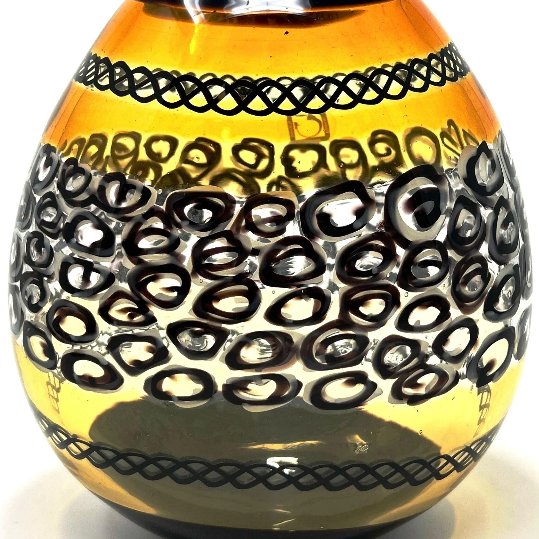 Murano Glass Large Luxury Vase/Vessel, Amber & Black