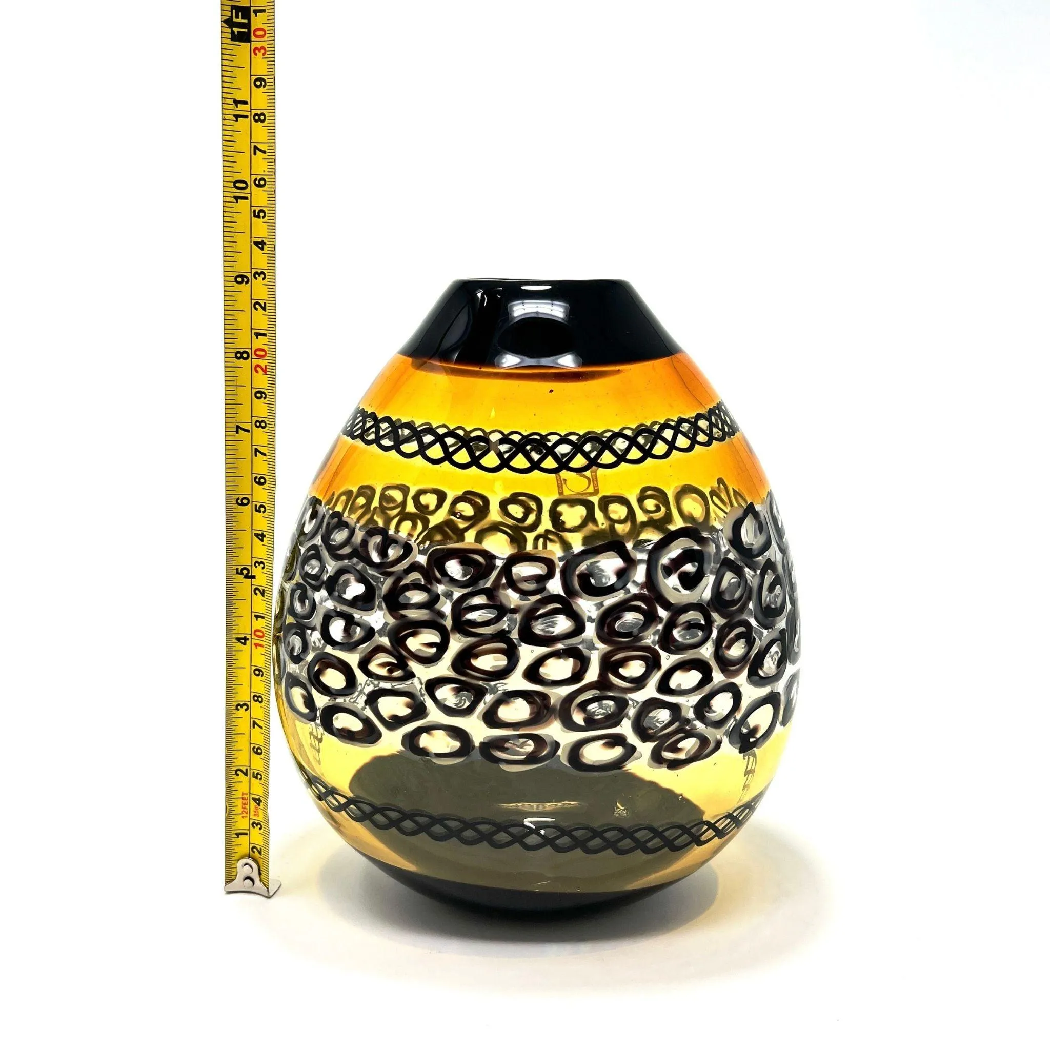 Murano Glass Large Luxury Vase/Vessel, Amber & Black