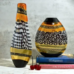 Murano Glass Large Luxury Vase/Vessel, Amber & Black