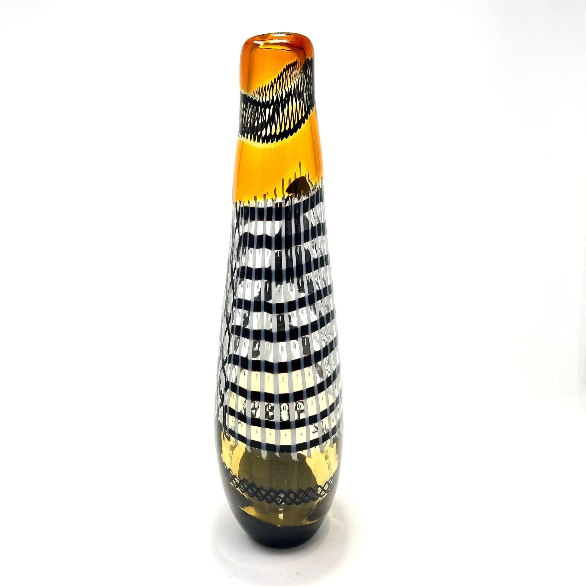 Murano Glass Large Luxury Vase/Vessel, Amber & Black
