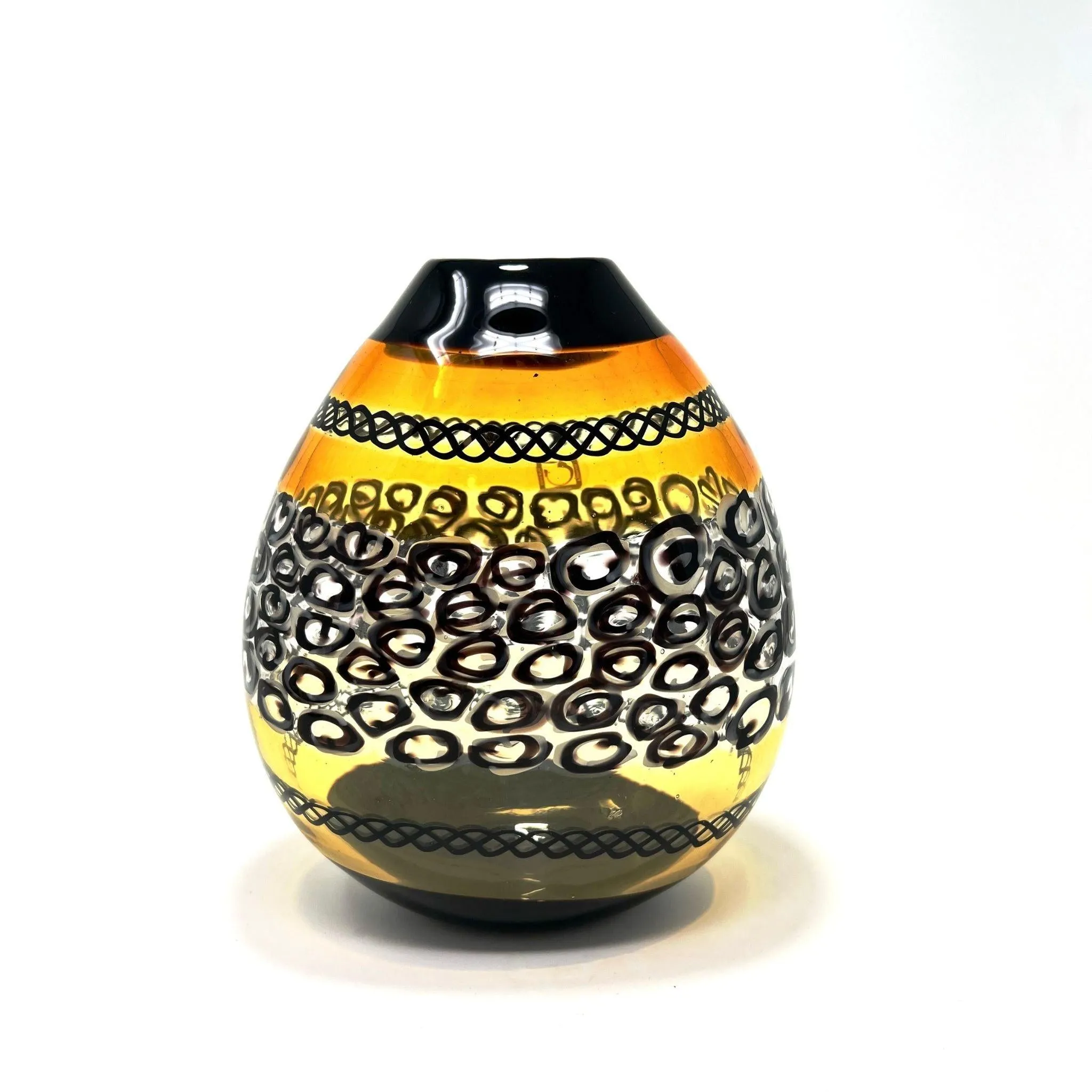 Murano Glass Large Luxury Vase/Vessel, Amber & Black