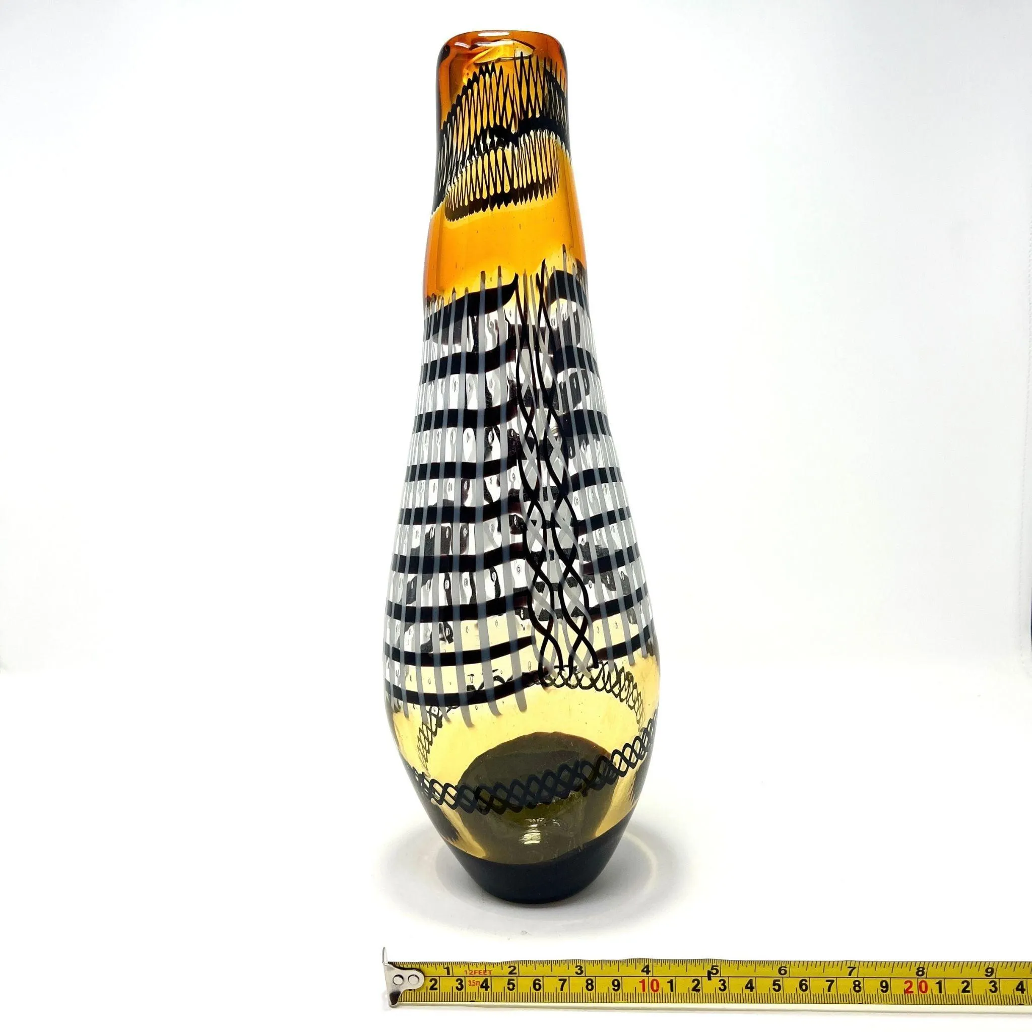 Murano Glass Large Luxury Vase/Vessel, Amber & Black