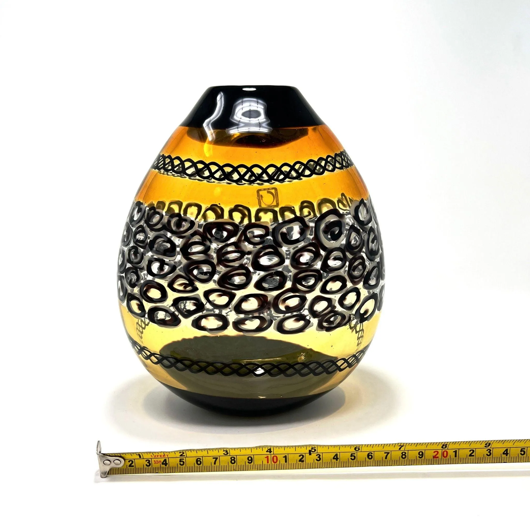 Murano Glass Large Luxury Vase/Vessel, Amber & Black