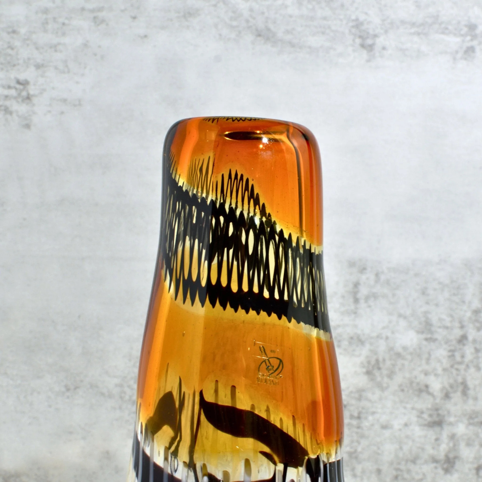 Murano Glass Large Luxury Vase/Vessel, Amber & Black