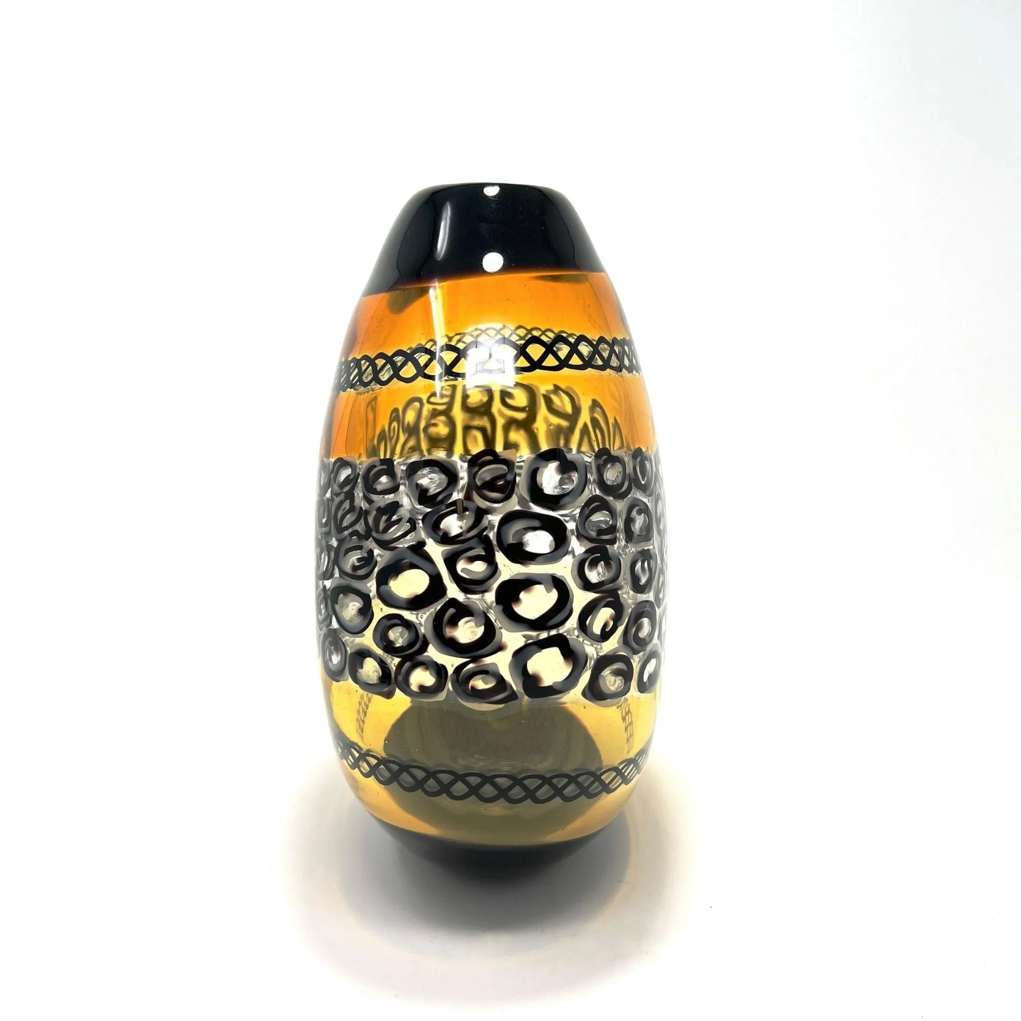 Murano Glass Large Luxury Vase/Vessel, Amber & Black