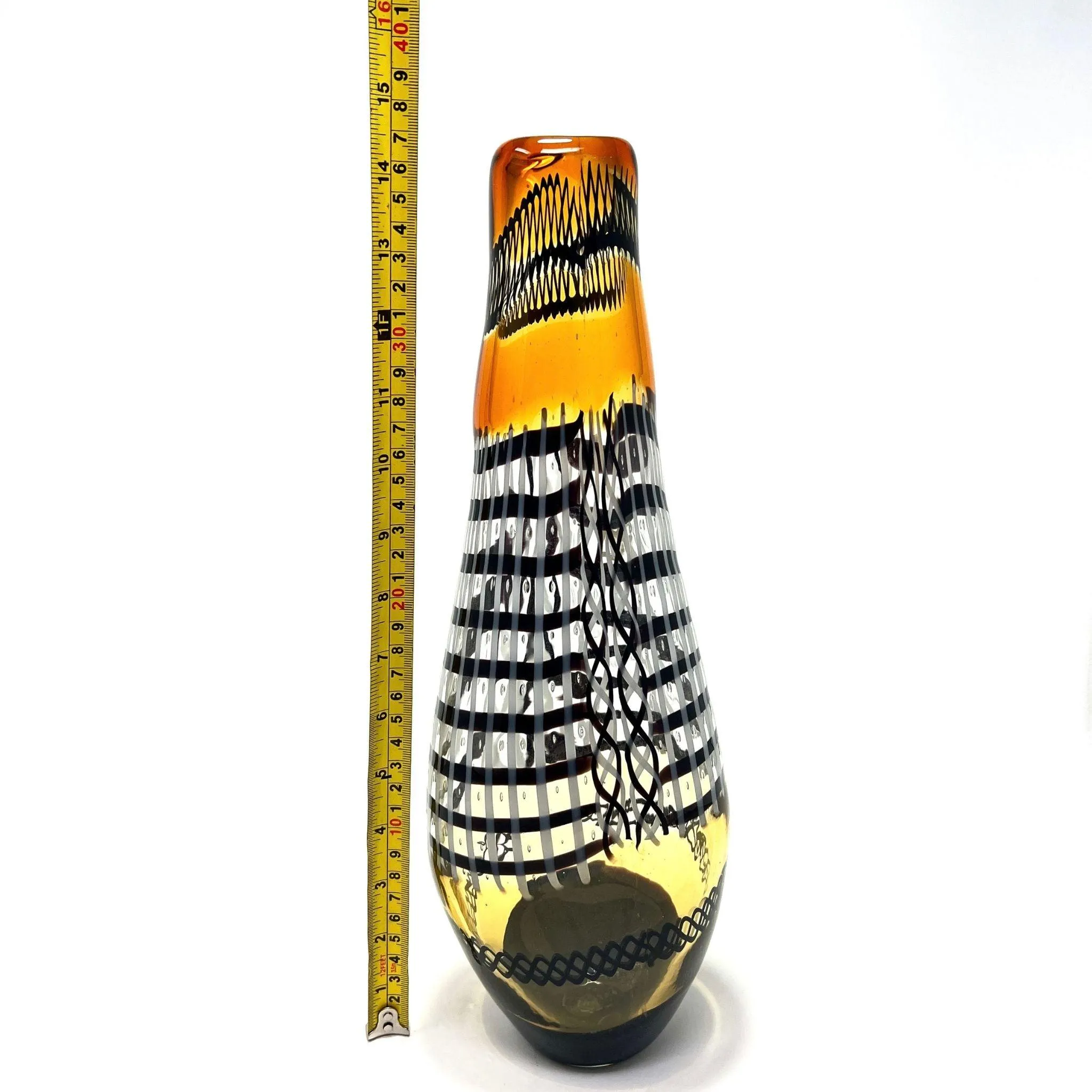 Murano Glass Large Luxury Vase/Vessel, Amber & Black