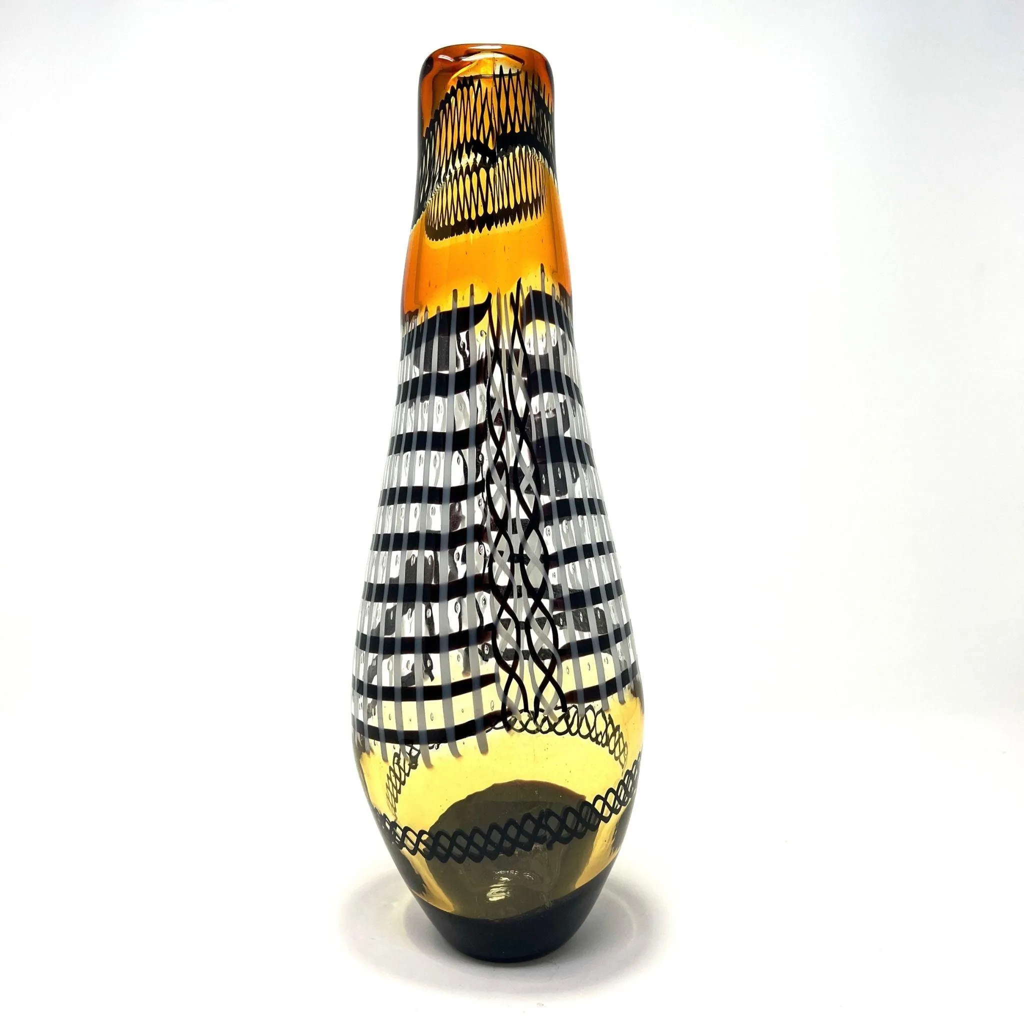 Murano Glass Large Luxury Vase/Vessel, Amber & Black