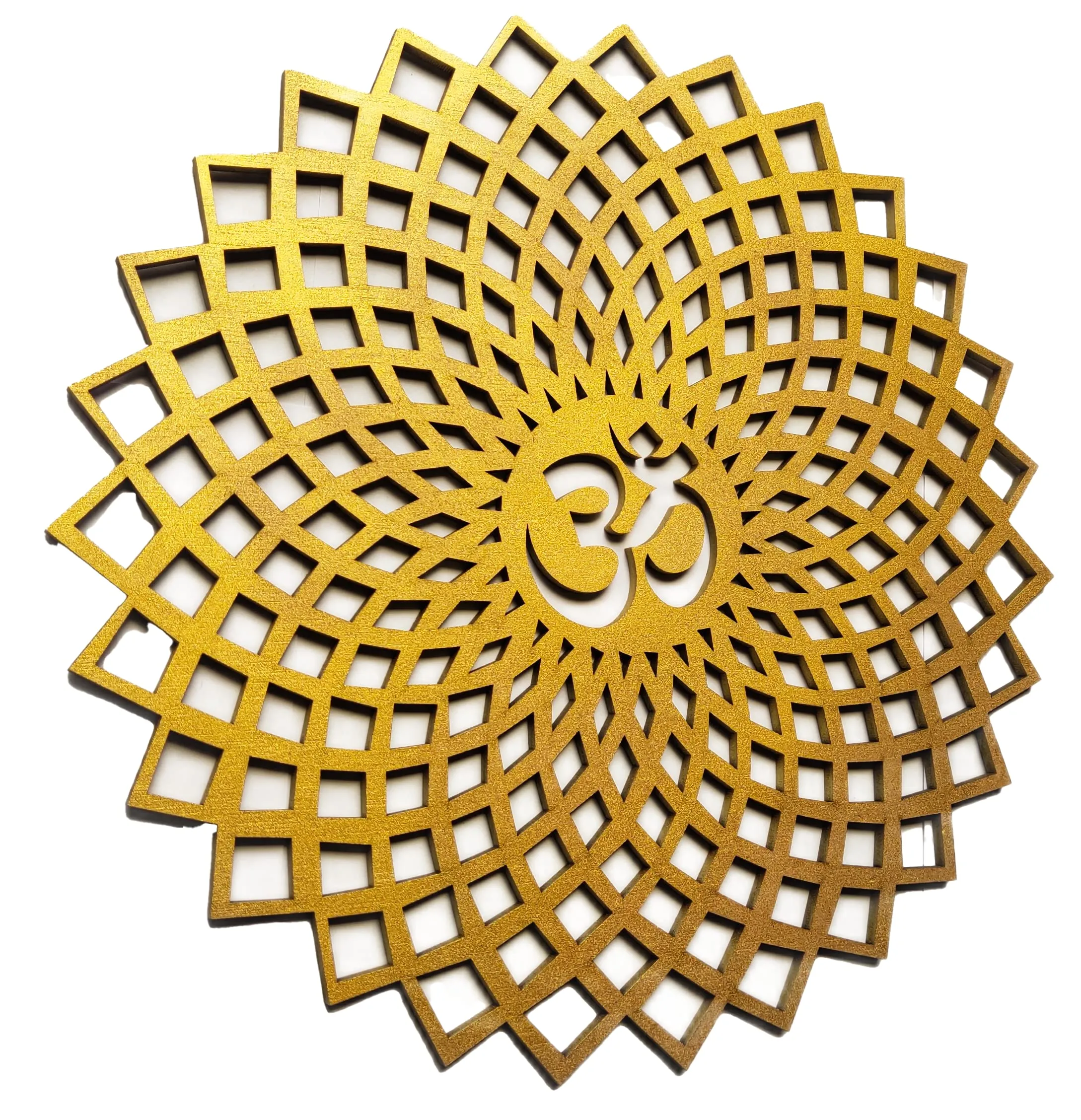 My Dream Carts Golden Om Round Decorative Wall Art Mdf Wooden Om Chakra For Temple, Living Room, Bedroom, Office, Hotel, Home Decor Items, Gift Item, Mandala Wall Hanging For House Decoration 45x45cm