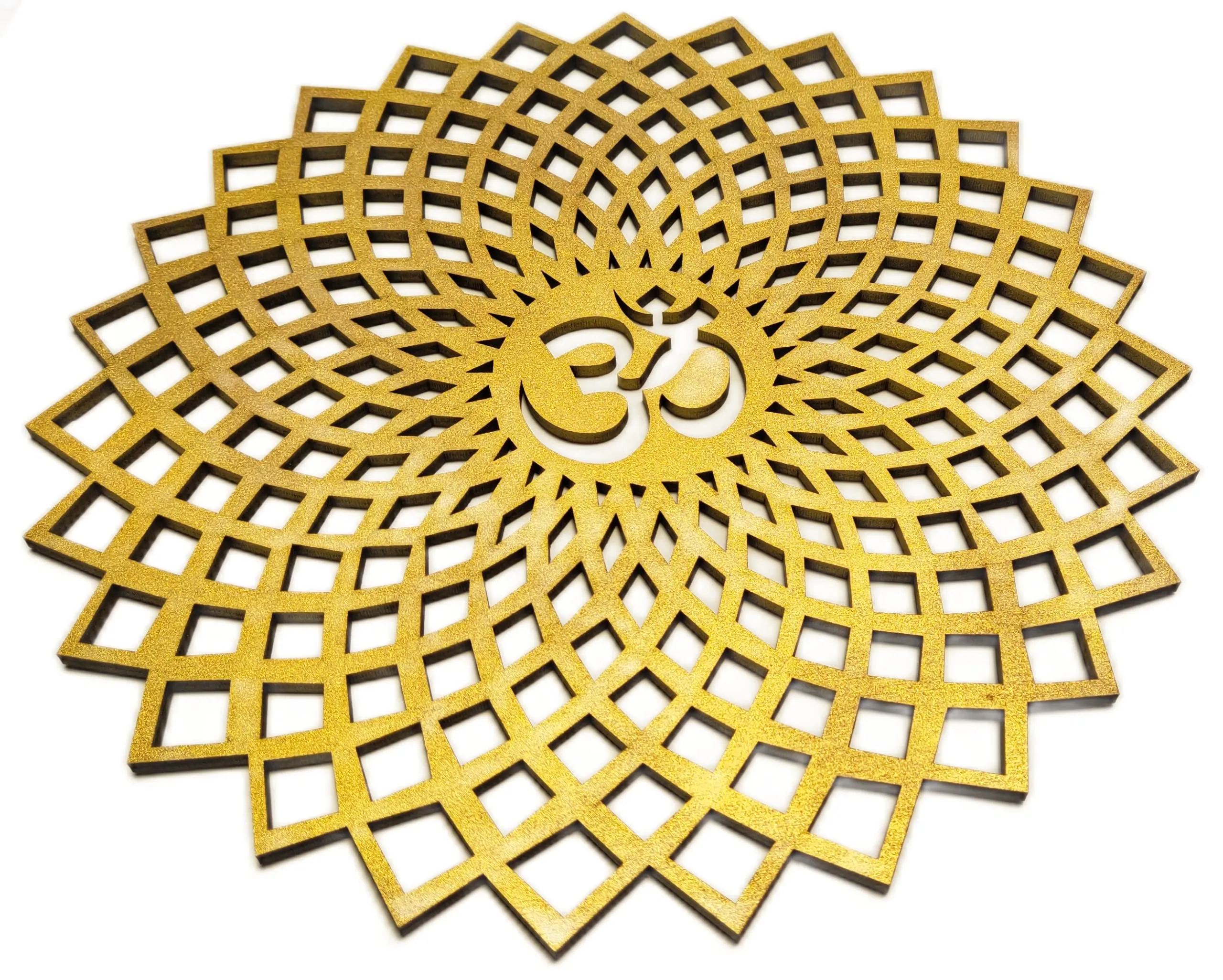 My Dream Carts Golden Om Round Decorative Wall Art Mdf Wooden Om Chakra For Temple, Living Room, Bedroom, Office, Hotel, Home Decor Items, Gift Item, Mandala Wall Hanging For House Decoration 45x45cm