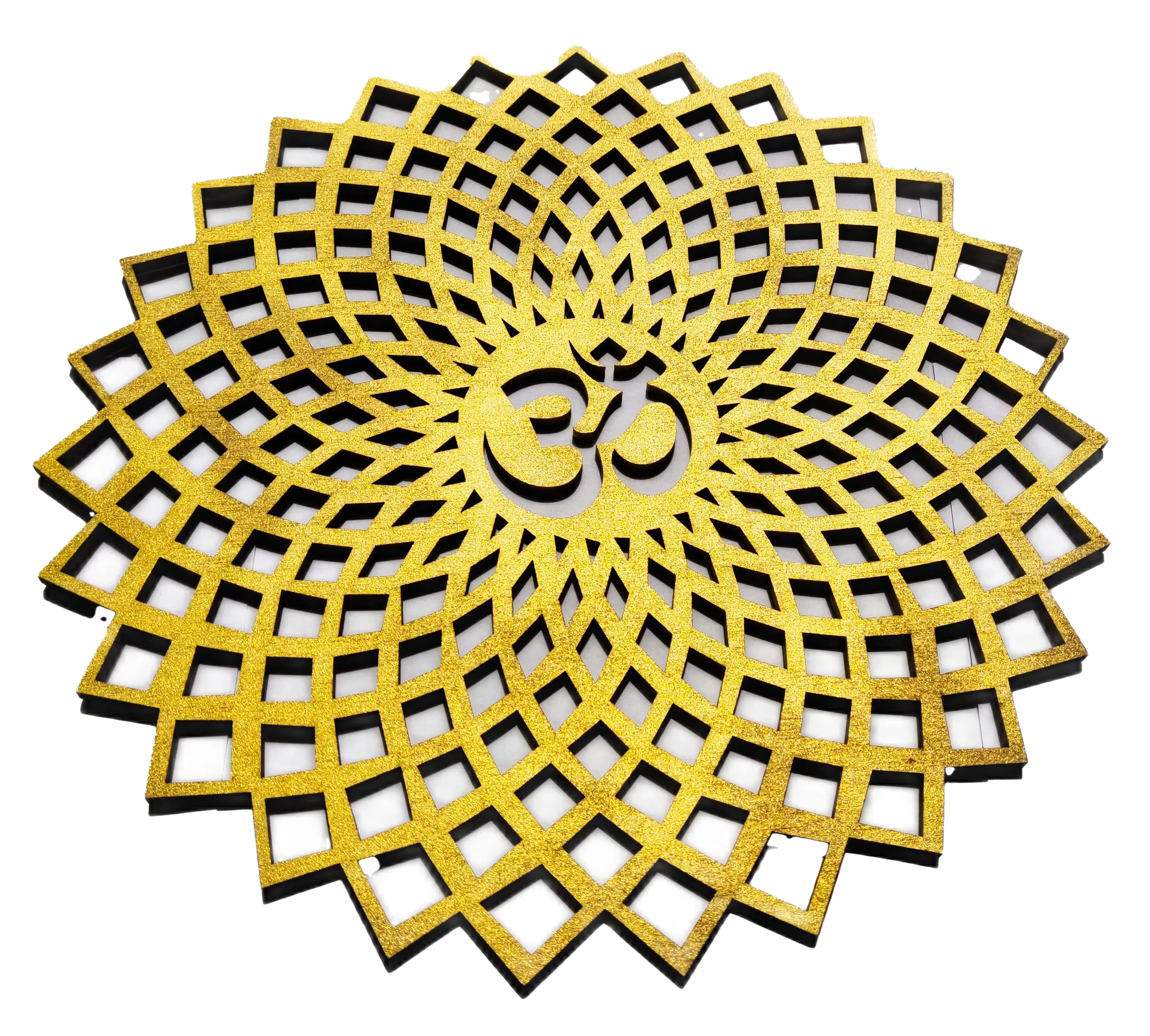 My Dream Carts Golden Om Round Decorative Wall Art Mdf Wooden Om Chakra For Temple, Living Room, Bedroom, Office, Hotel, Home Decor Items, Gift Item, Mandala Wall Hanging For House Decoration 45x45cm