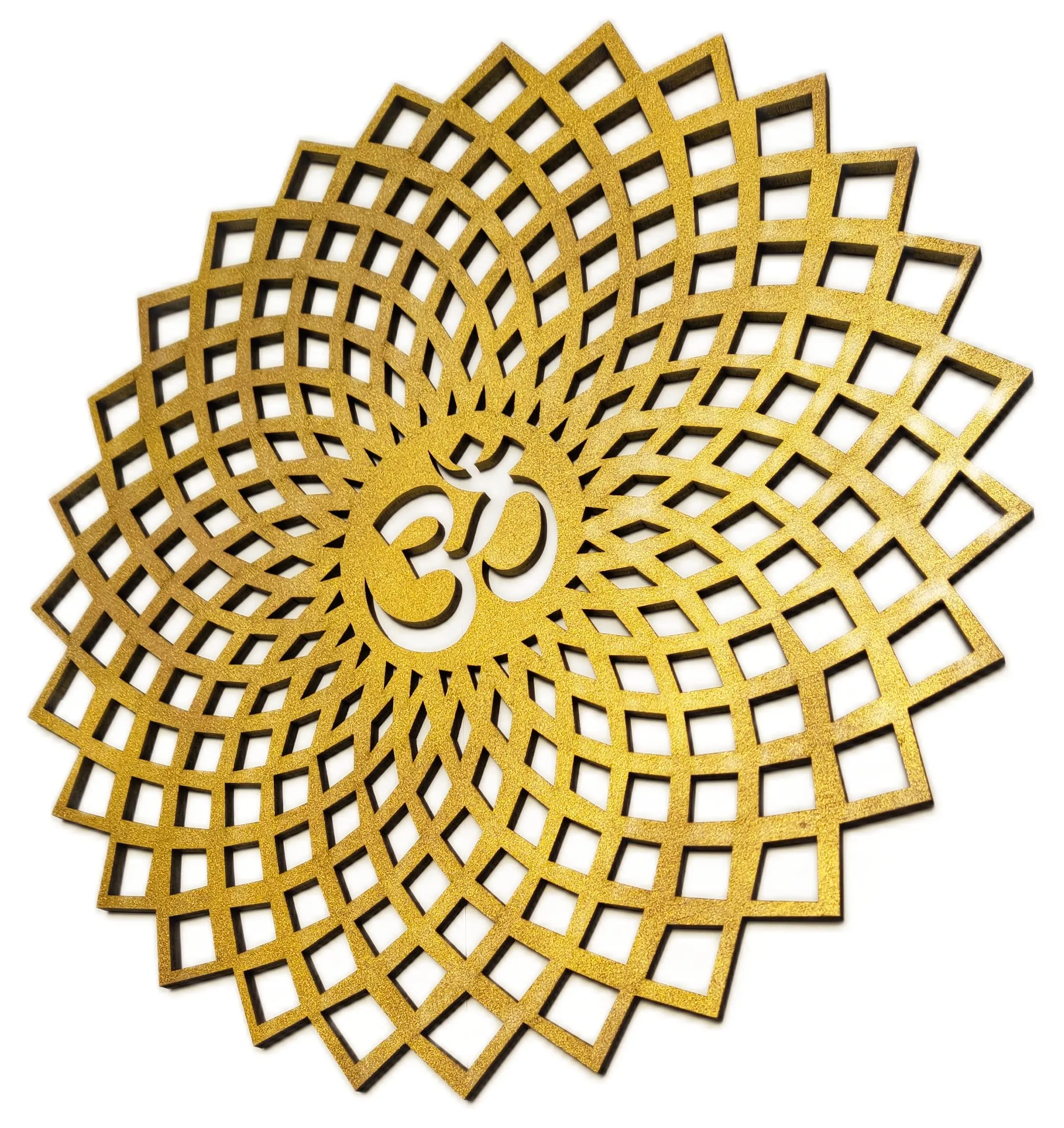 My Dream Carts Golden Om Round Decorative Wall Art Mdf Wooden Om Chakra For Temple, Living Room, Bedroom, Office, Hotel, Home Decor Items, Gift Item, Mandala Wall Hanging For House Decoration 45x45cm