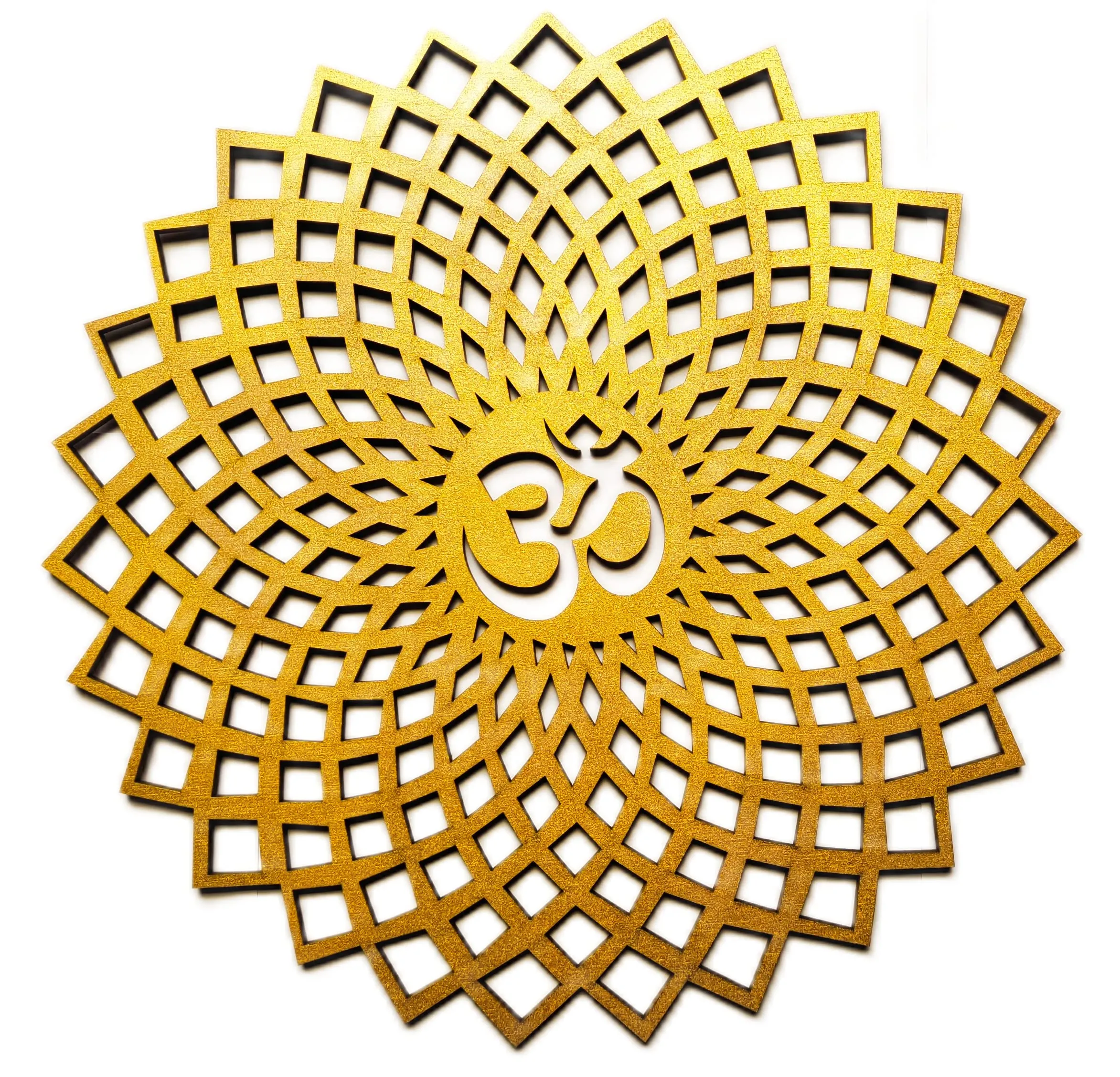 My Dream Carts Golden Om Round Decorative Wall Art Mdf Wooden Om Chakra For Temple, Living Room, Bedroom, Office, Hotel, Home Decor Items, Gift Item, Mandala Wall Hanging For House Decoration 45x45cm