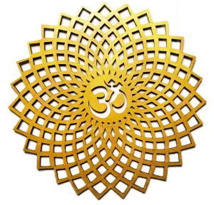 My Dream Carts Golden Om Round Decorative Wall Art Mdf Wooden Om Chakra For Temple, Living Room, Bedroom, Office, Hotel, Home Decor Items, Gift Item, Mandala Wall Hanging For House Decoration 45x45cm