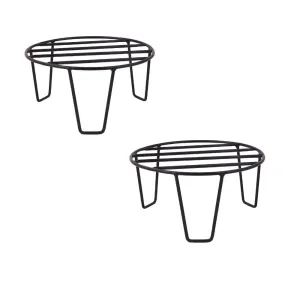 NAYRA Black Color Strong Legs Metal Round stands For Plant Pot Flower Pot Round Stand For Planter indoor and Outdoor (Round stand 20 CM) (SET OF 2)
