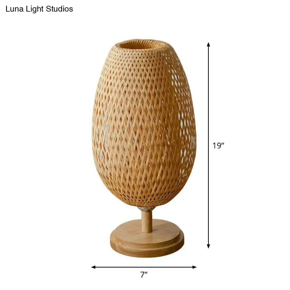 Nordic Style Bamboo Wood Table Lamp - Wineglass Design, 1 Bulb Nightstand Light for Bedroom