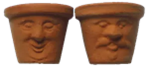 Pair of Clay Pots with Faces