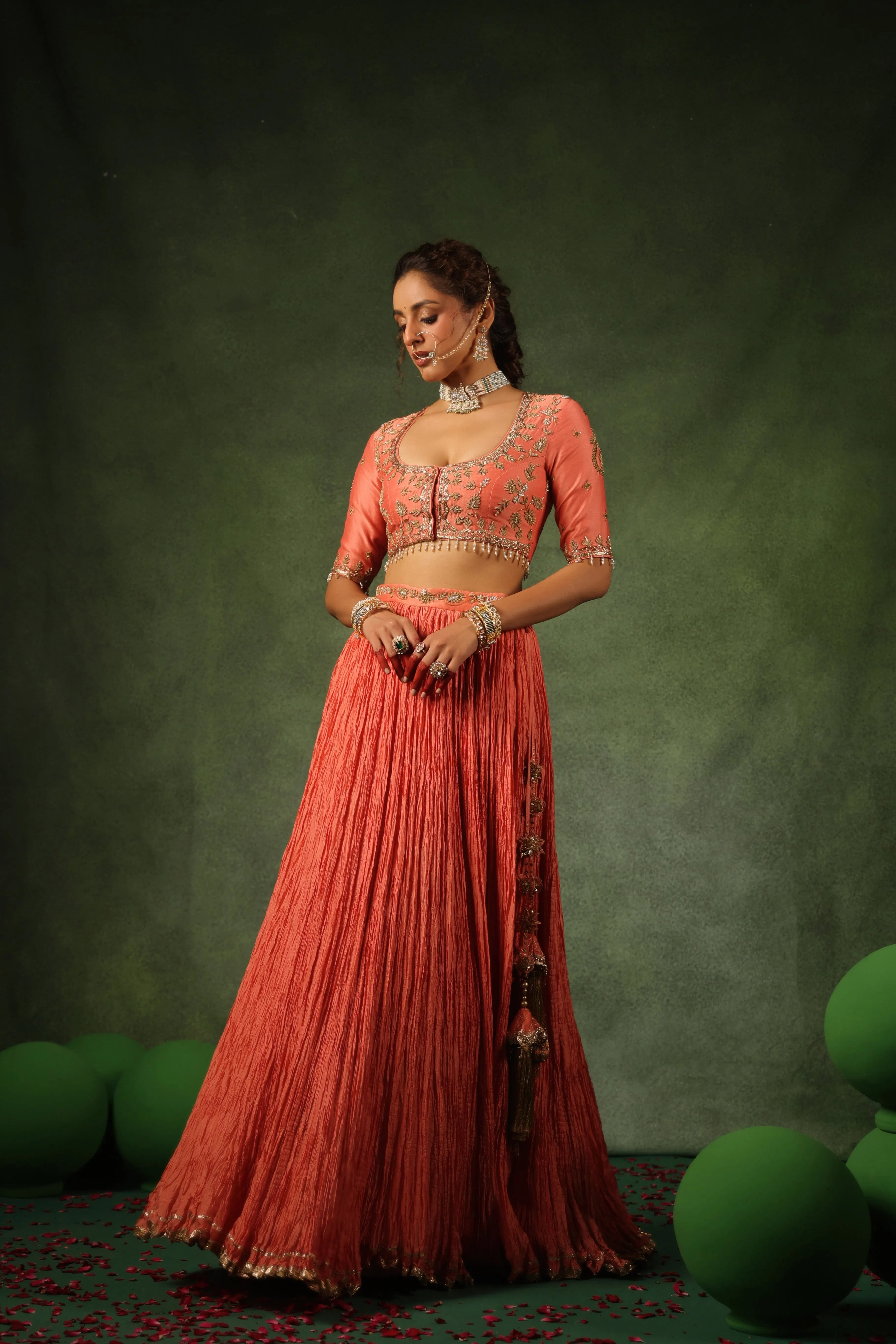 Pakeezah Zardosi Ambi Buta Lehenga Narangi
