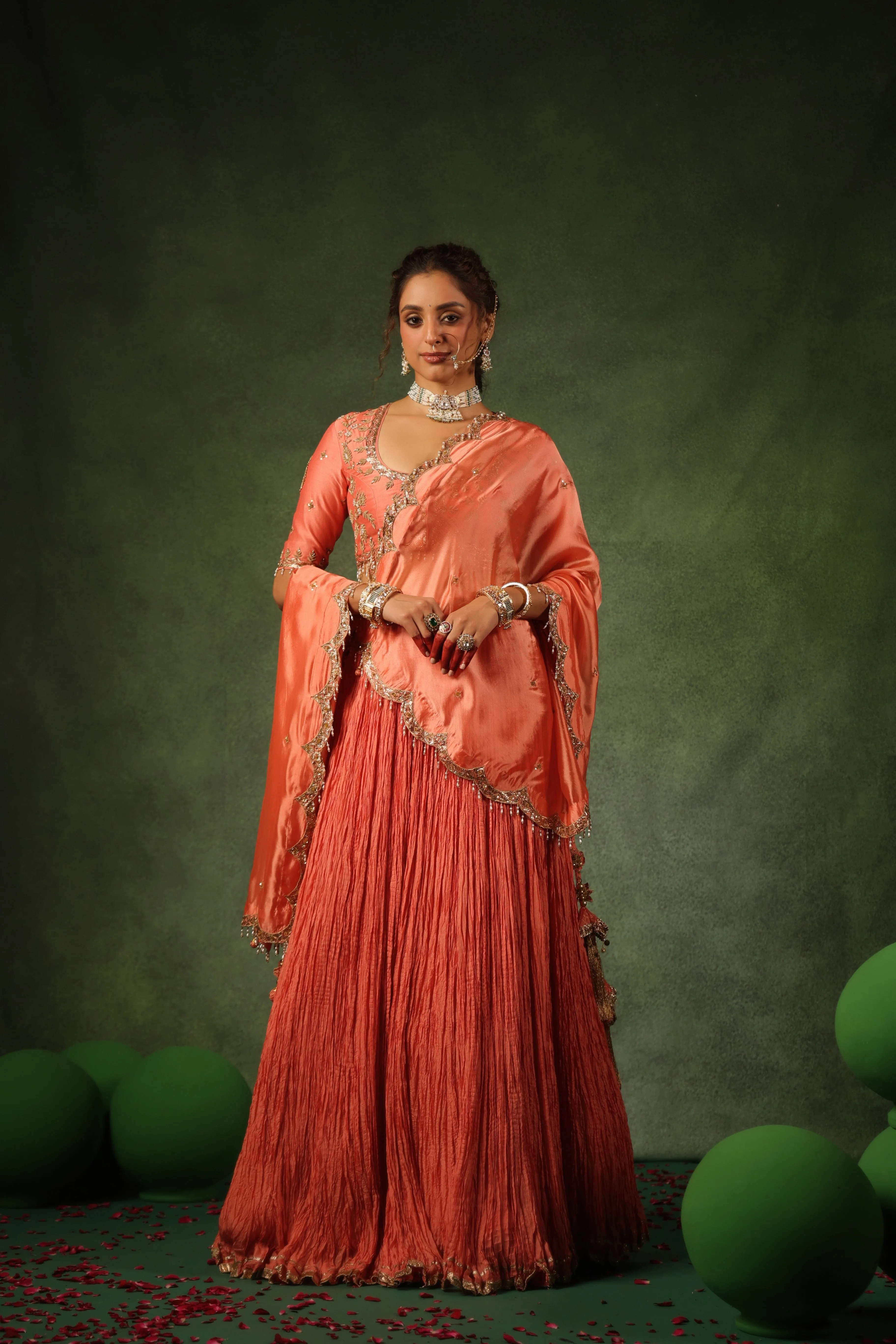 Pakeezah Zardosi Ambi Buta Lehenga Narangi