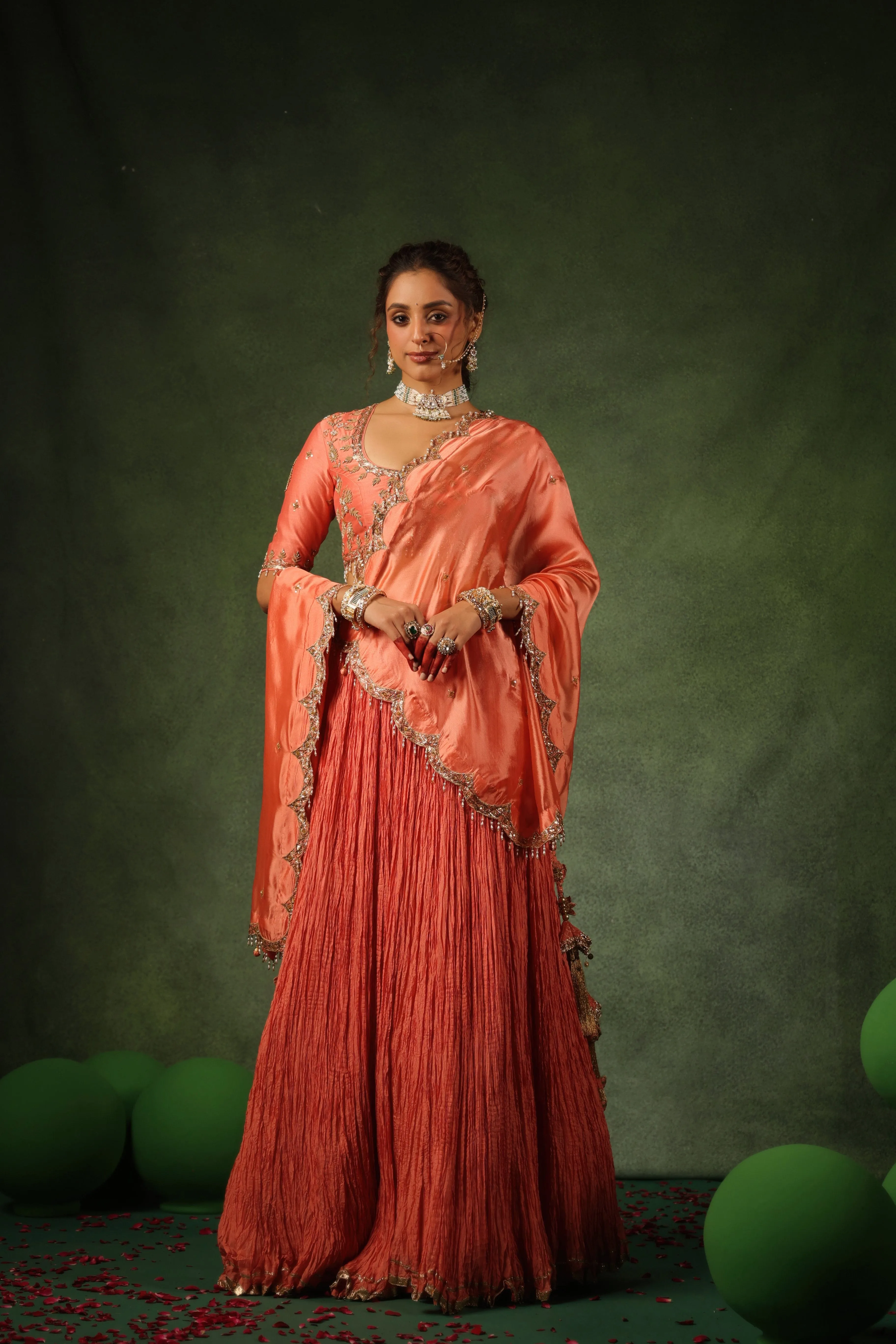Pakeezah Zardosi Ambi Buta Lehenga Narangi