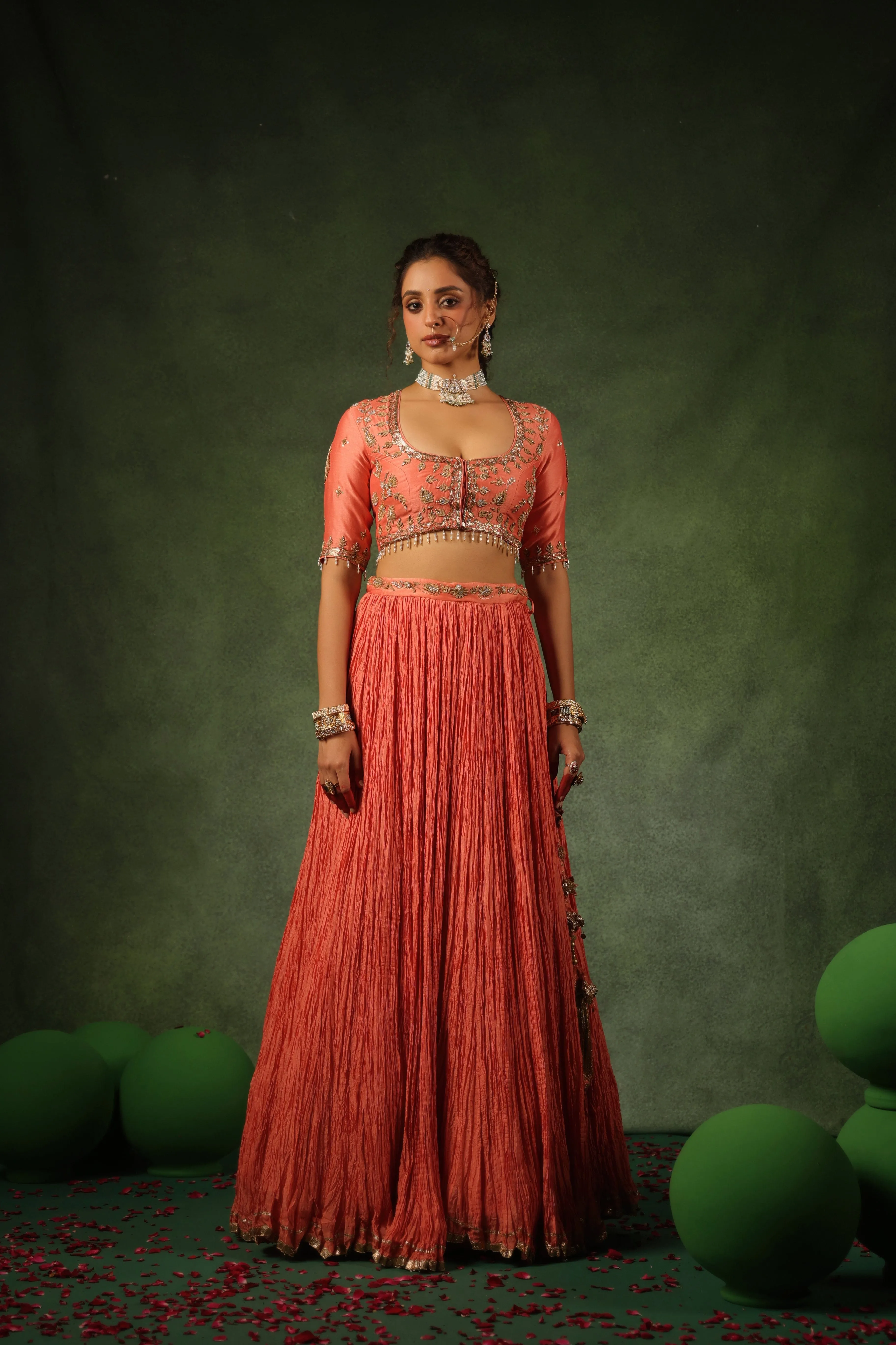 Pakeezah Zardosi Ambi Buta Lehenga Narangi
