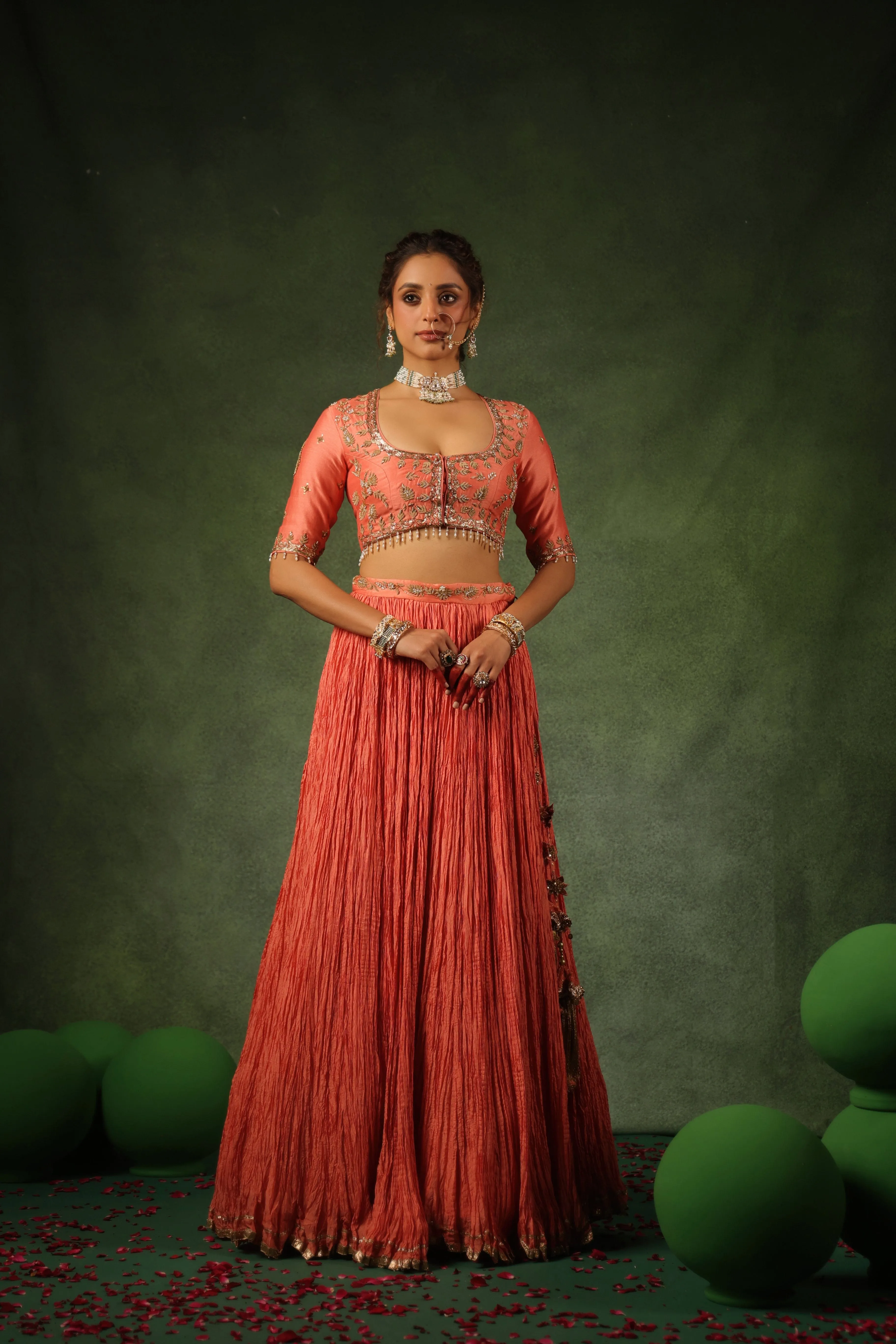 Pakeezah Zardosi Ambi Buta Lehenga Narangi