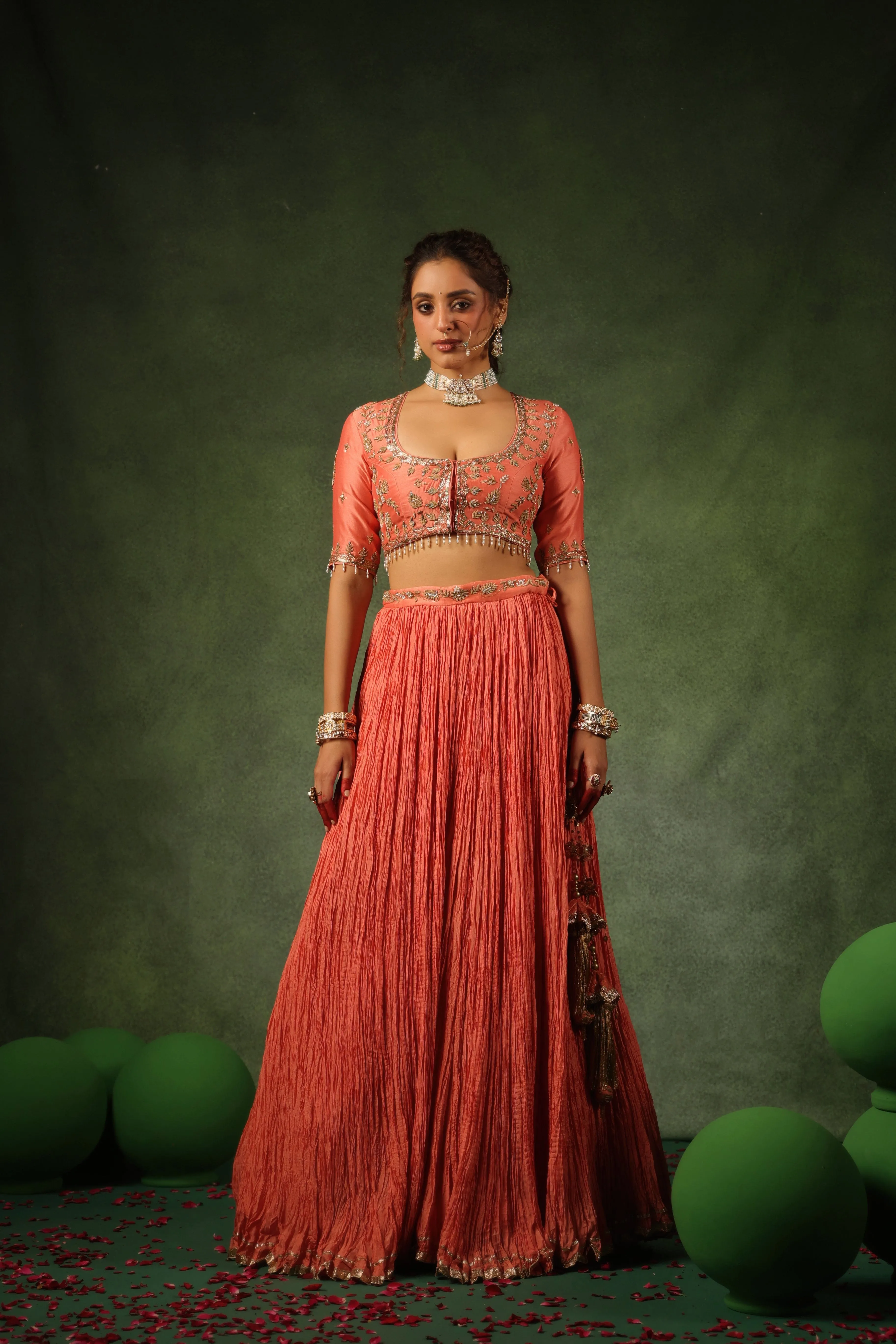 Pakeezah Zardosi Ambi Buta Lehenga Narangi