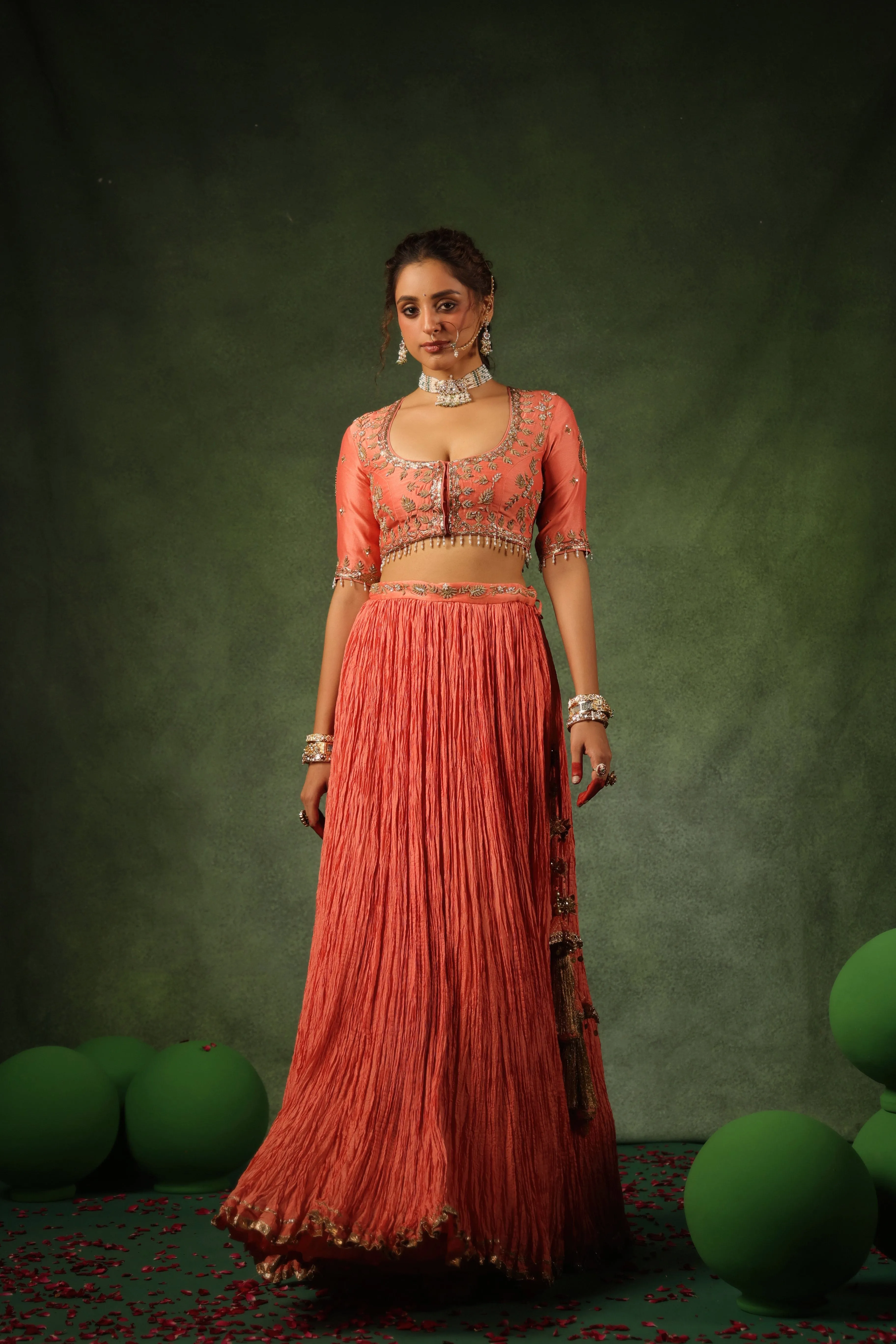 Pakeezah Zardosi Ambi Buta Lehenga Narangi