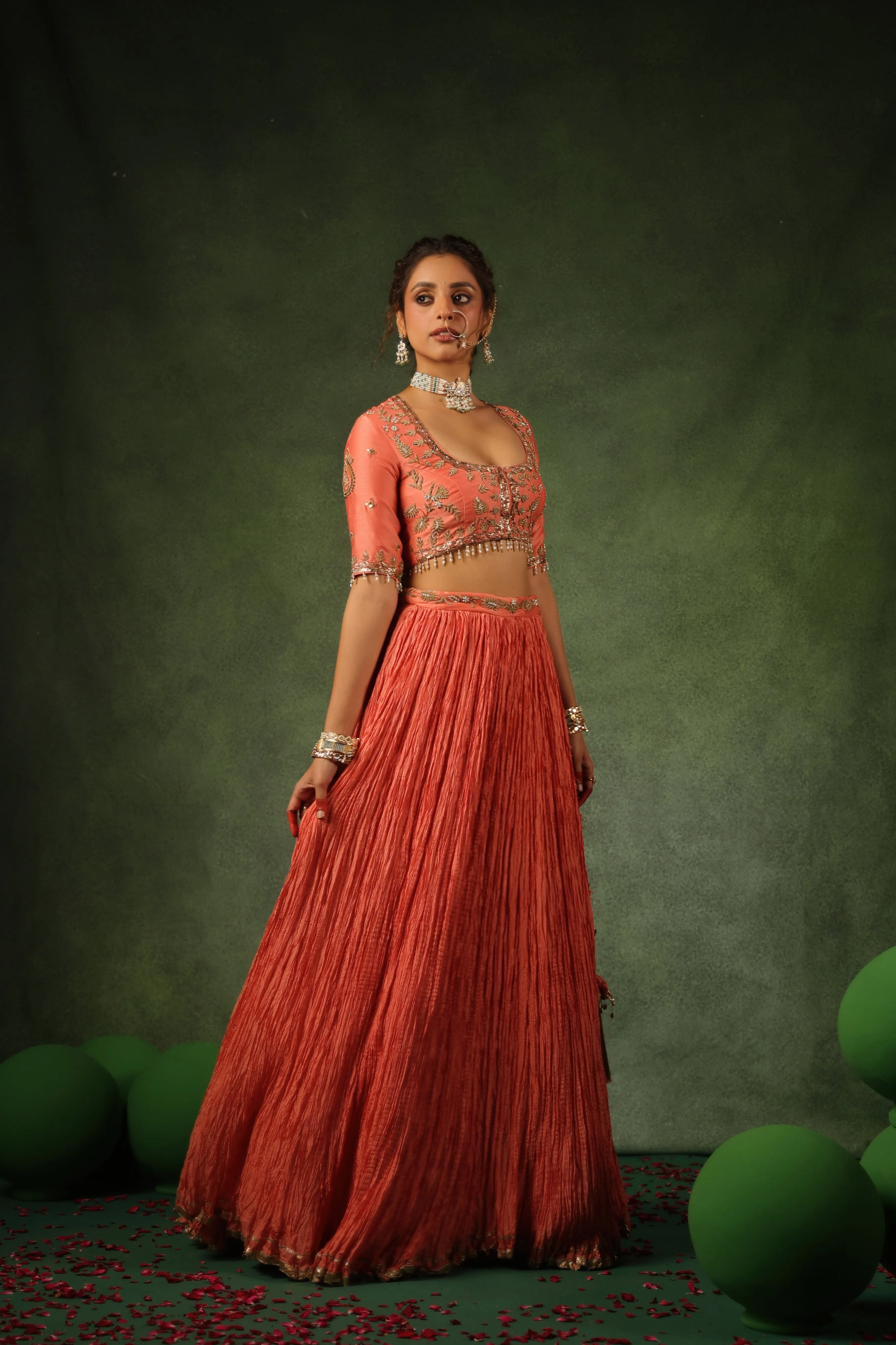 Pakeezah Zardosi Ambi Buta Lehenga Narangi