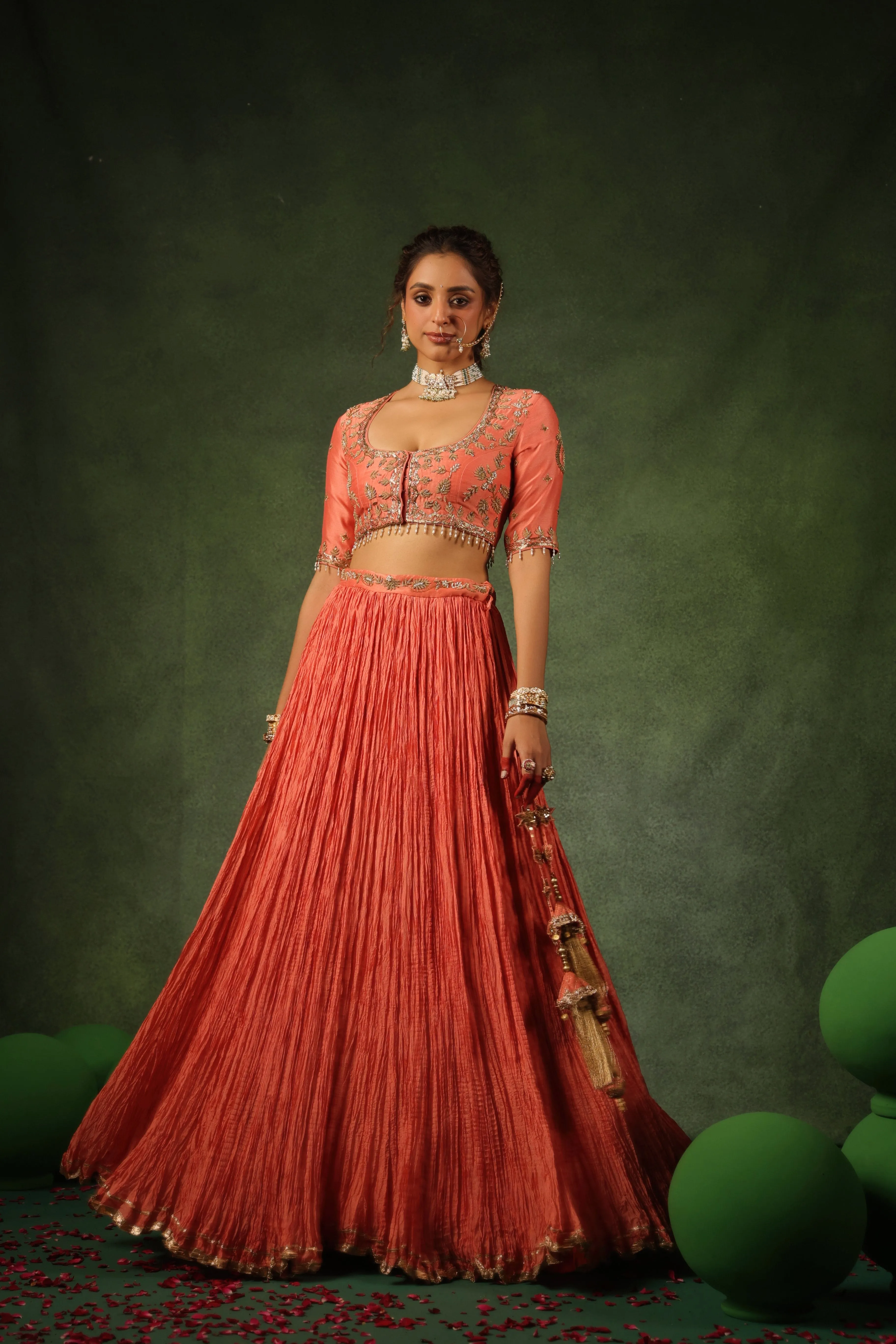 Pakeezah Zardosi Ambi Buta Lehenga Narangi