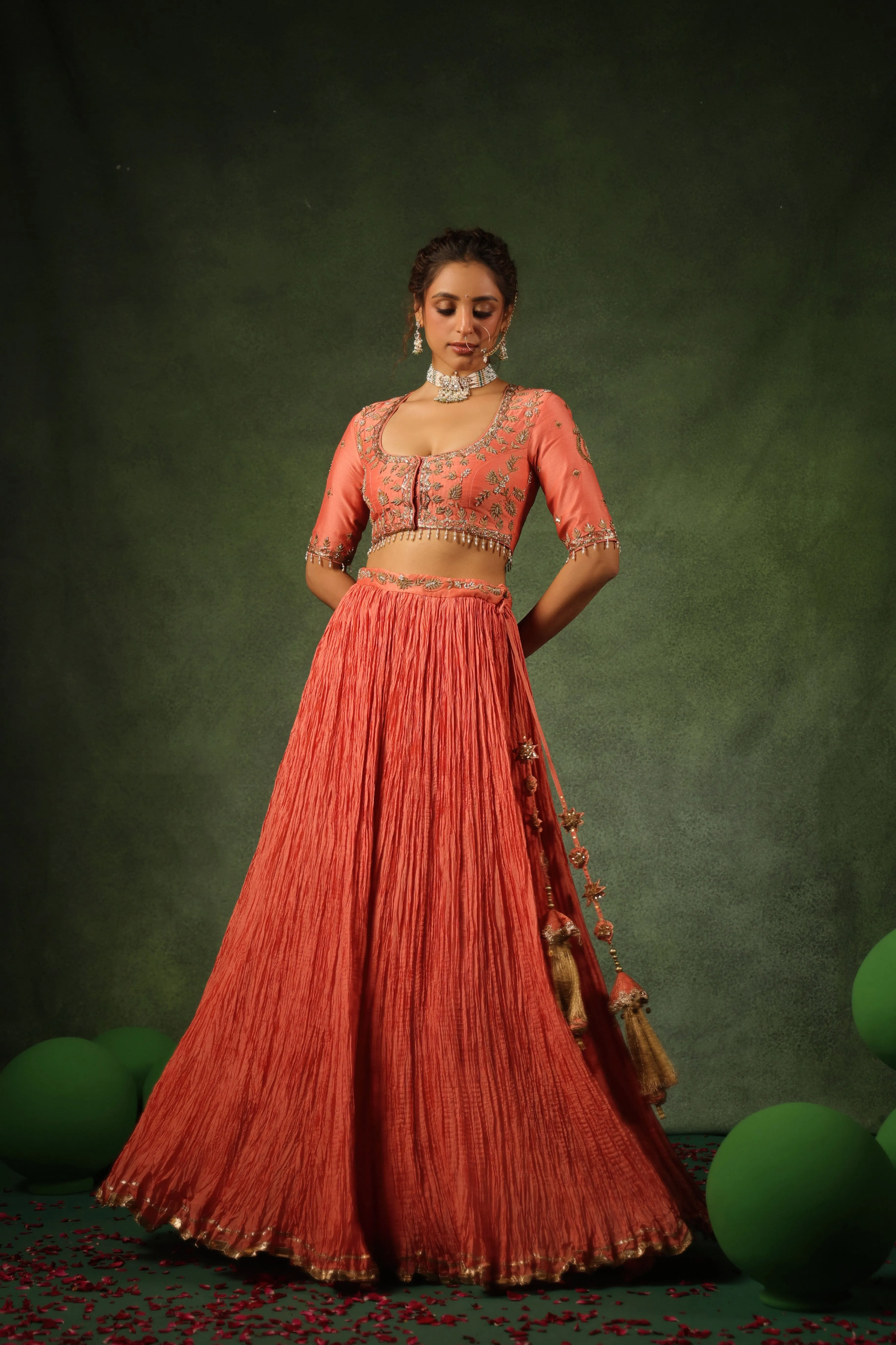 Pakeezah Zardosi Ambi Buta Lehenga Narangi