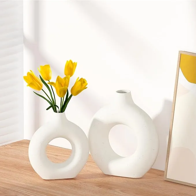 Pano White or Black Ceramic Vase - Set of 2
