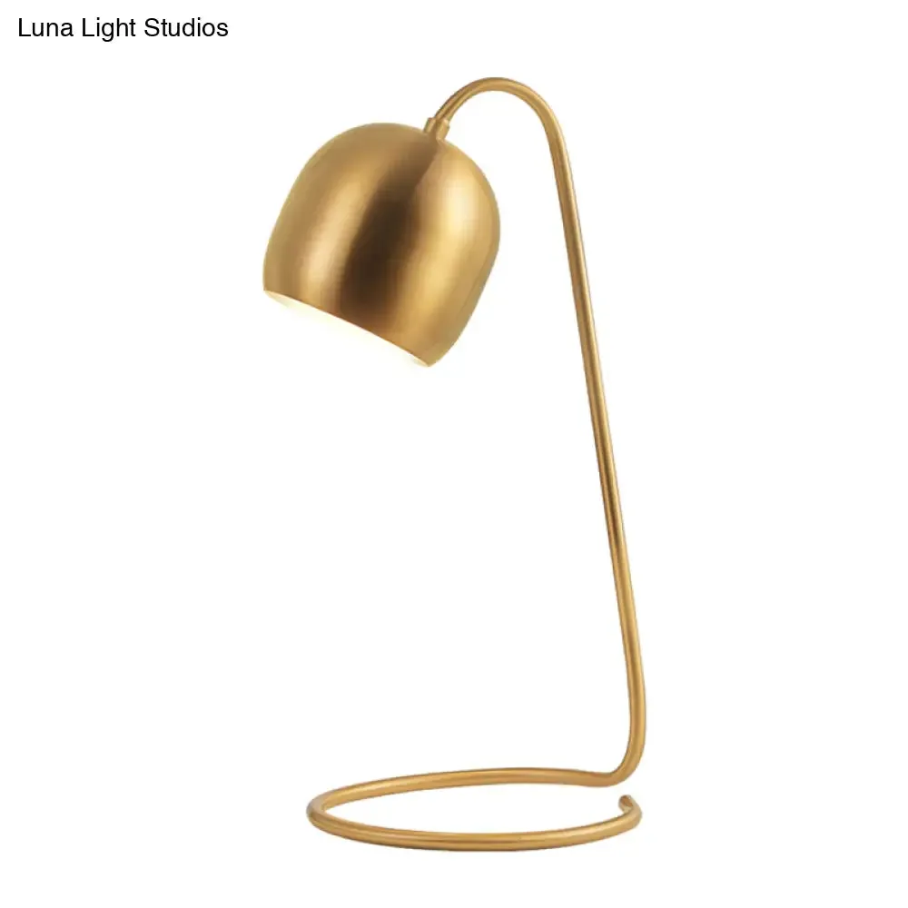 Postmodern Brass Dome Desk Lamp with Metallic Ring Base - Small Night Table Light