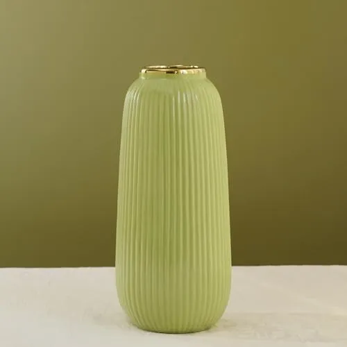 Pure Home   Living Light Green Ribbed Ceramic Vase - Large