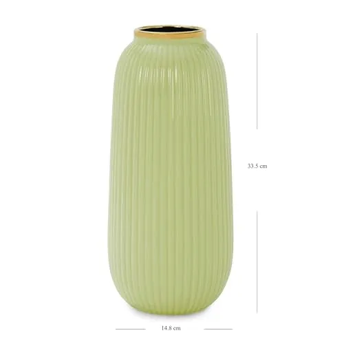 Pure Home   Living Light Green Ribbed Ceramic Vase - Large
