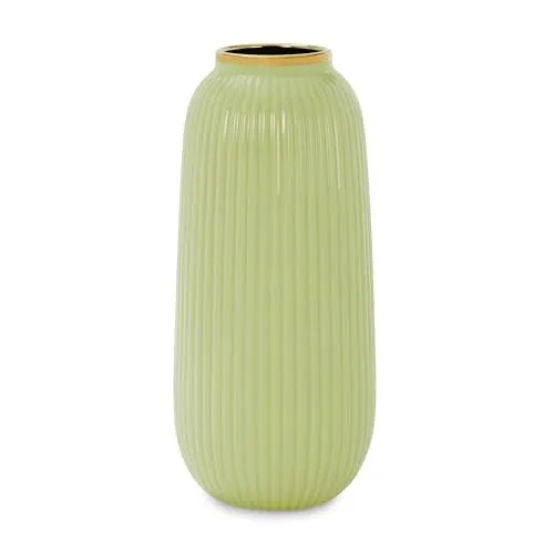Pure Home   Living Light Green Ribbed Ceramic Vase - Large