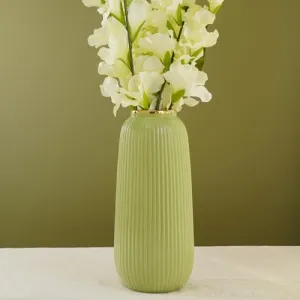 Pure Home   Living Light Green Ribbed Ceramic Vase - Large