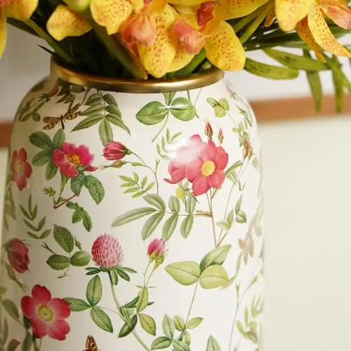 Pure Home   Living White Floral Print Ceramic Vase - Large