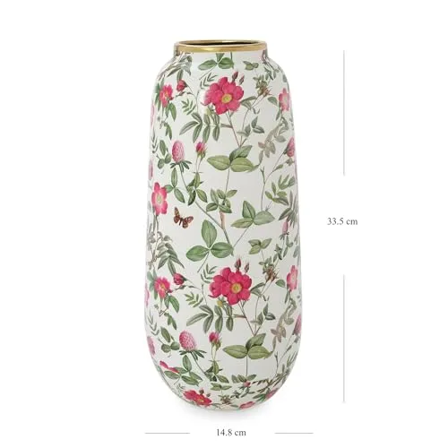 Pure Home   Living White Floral Print Ceramic Vase - Large
