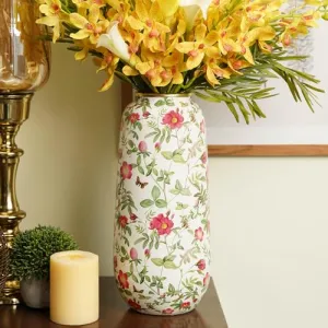 Pure Home   Living White Floral Print Ceramic Vase - Large