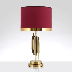 Red Traditional Fabric Table Light with Single Drum Shade - Perfect for Living Room Nightstand