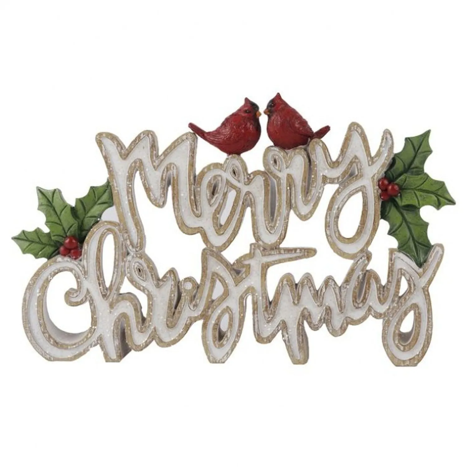 Regency International 12" Resin Holly Merry Christmas Table Piece