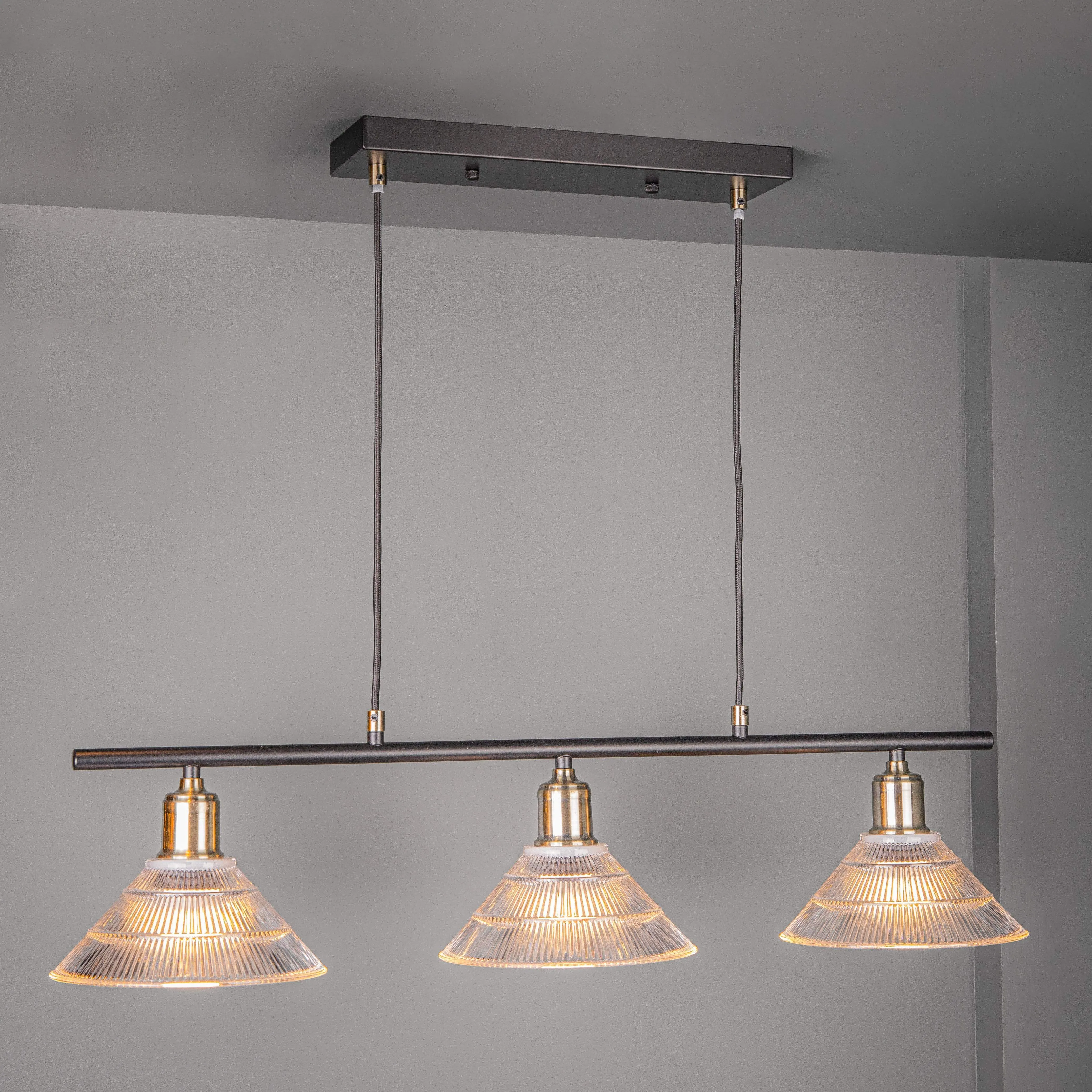 Salamanca 3 Light Bar In Antique Brass With Glass Shade Ceiling Light