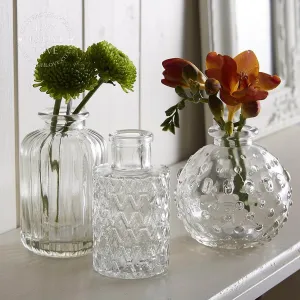 Set of 3 Clear Vintage Glass Vases