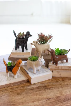 Set Of Five Ceramic Dog Planters