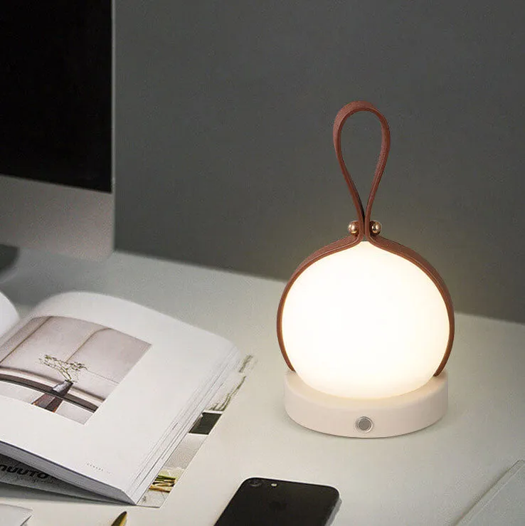 Simple Spherical Faux Leather Portable LED USB Night Light Table Lamp