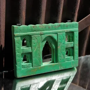 Spice Box Handmade Vintage Style Indian Temple Mirror Small Wall Decor 17x25cm Handcarved in Solid Hard Wood Decorative Wall Mirror Frame Bedroom | Home Decor | Living Room | MFG09151 7x10inch Green
