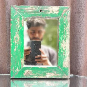 Spice Box Handmade Vintage Style Indian Temple Mirror Small Wall Decor 23x28cm Handcarved in Solid Hard Wood Decorative Wall Mirror Frame Bedroom | Home Decor | Living Room | MFG080020 9x11inch Green